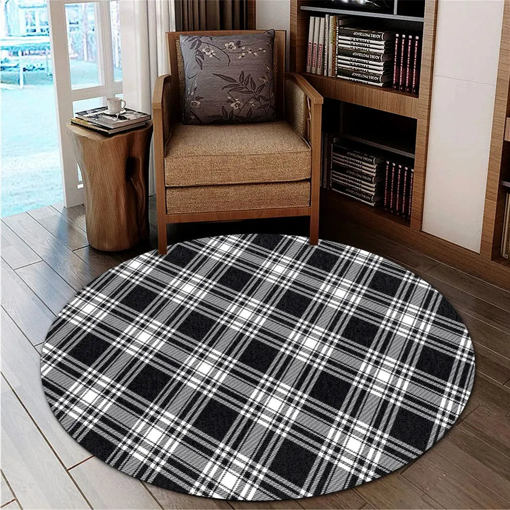 Menzies Black & White Modern Tartan Classic Round Carpet