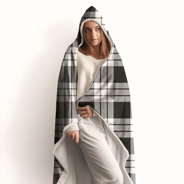 MacFarlane Black & White Ancient Tartan Classic Hooded Blanket