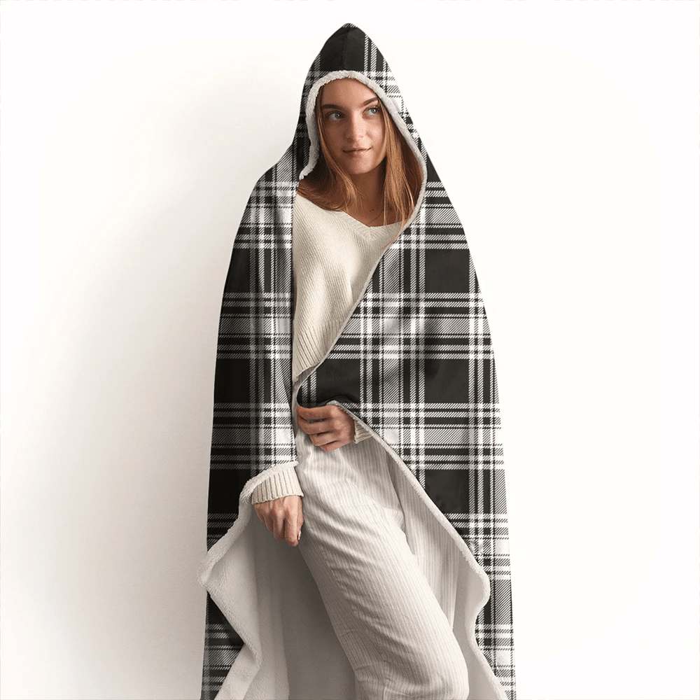 Menzies Black & White Modern Tartan Classic Hooded Blanket