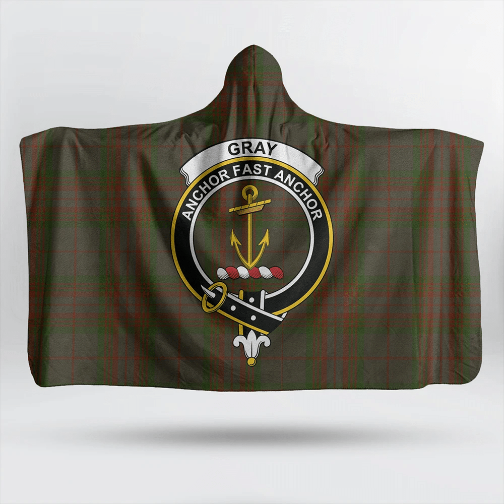 Gray Hunting Tartan Classic Crest Hooded Blanket