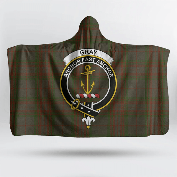 Gray Hunting Tartan Classic Crest Hooded Blanket