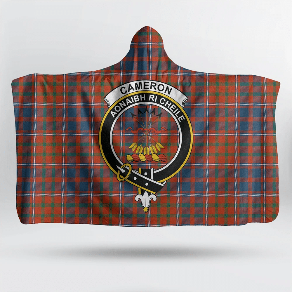 Cameron of Lochiel Ancient Tartan Classic Crest Hooded Blanket