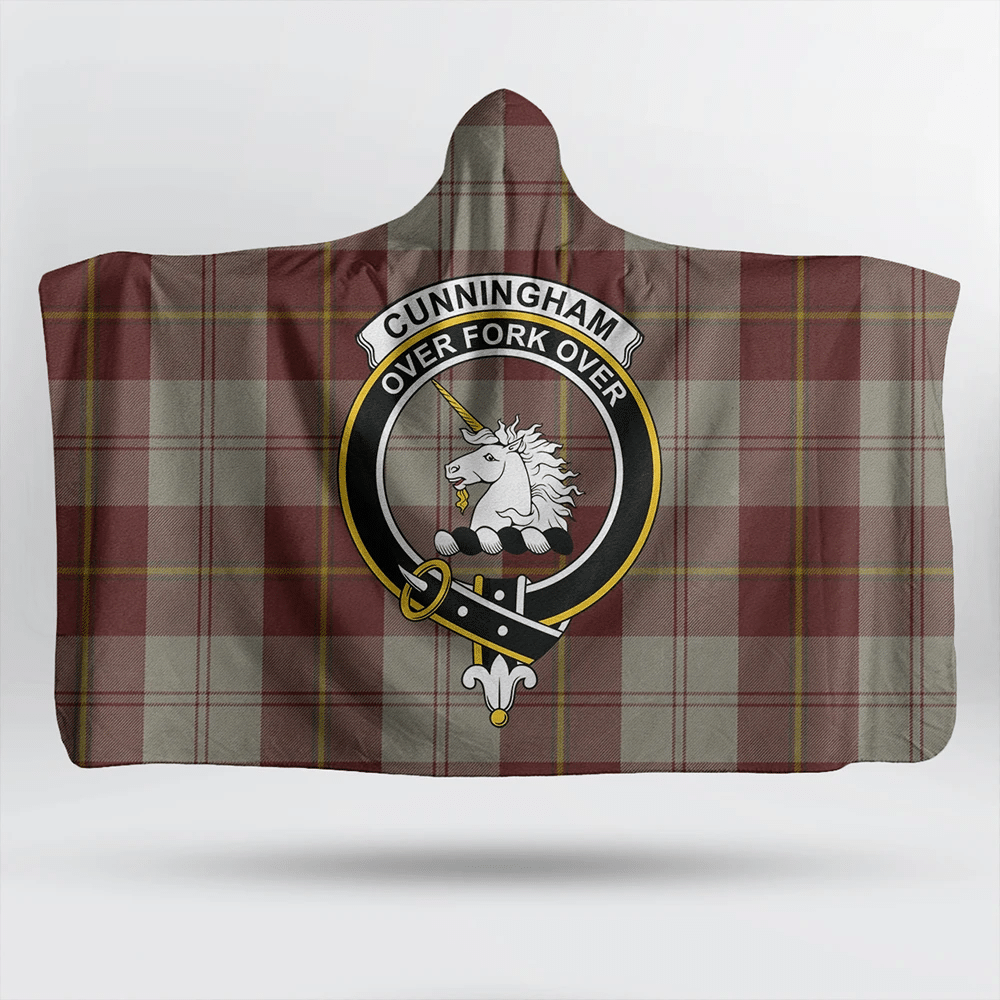 Cunningham Burgundy Dancers Tartan Classic Crest Hooded Blanket