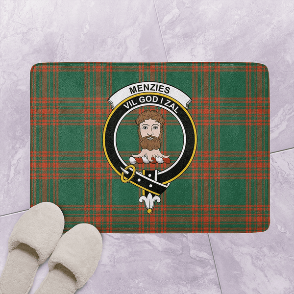 Menzies Green Ancient Tartan Classic Crest Bathroom Mat