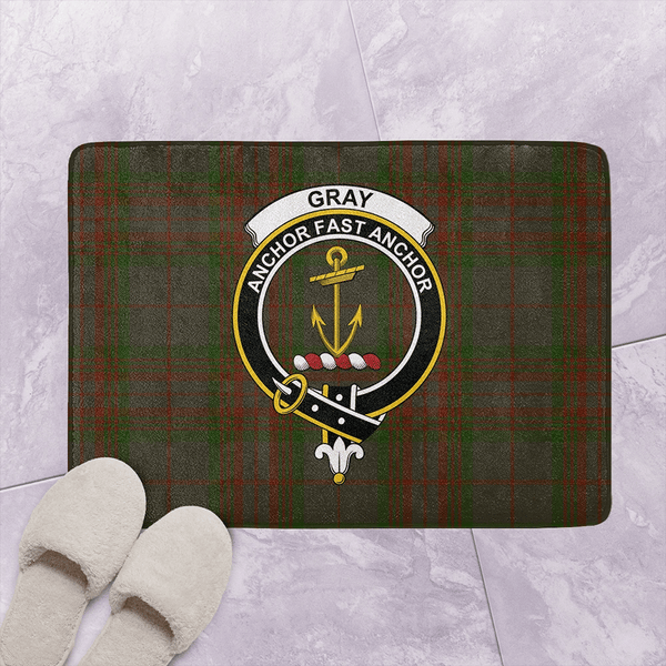 Gray Hunting Tartan Classic Crest Bathroom Mat