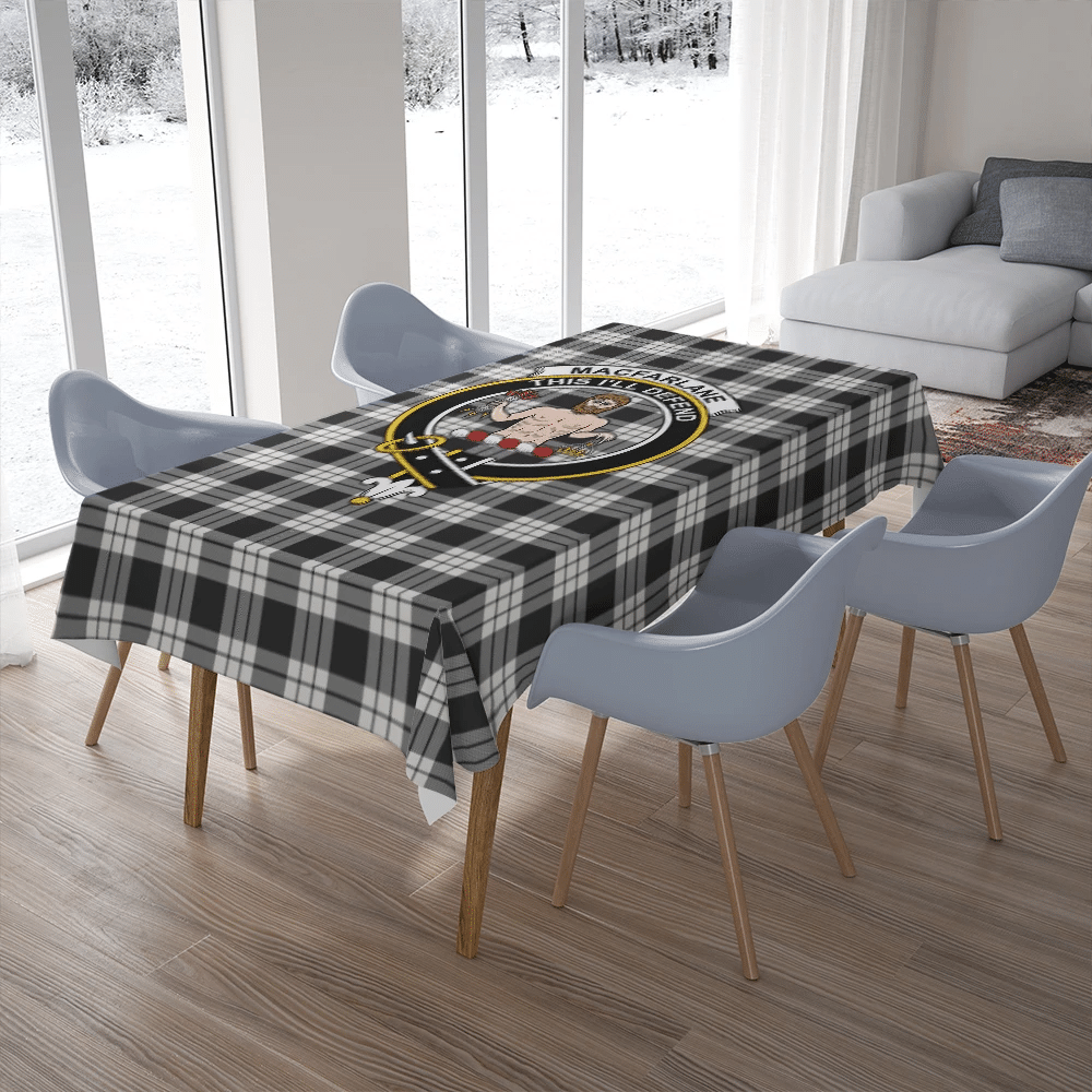 MacFarlane Black & White Tartan Classic Crest Tablecloth