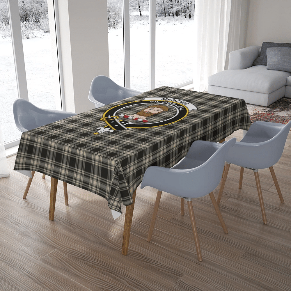 Menzies Black & White Ancient Tartan Classic Crest Tablecloth