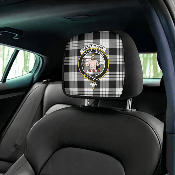 MacFarlane Black & White Ancient Tartan Classic Crest Headrest Covers