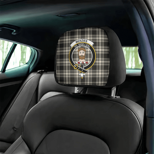 Menzies Black & White Ancient Tartan Classic Crest Headrest Covers