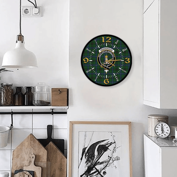 Henderson Modern Tartan Crest Clock Language Style