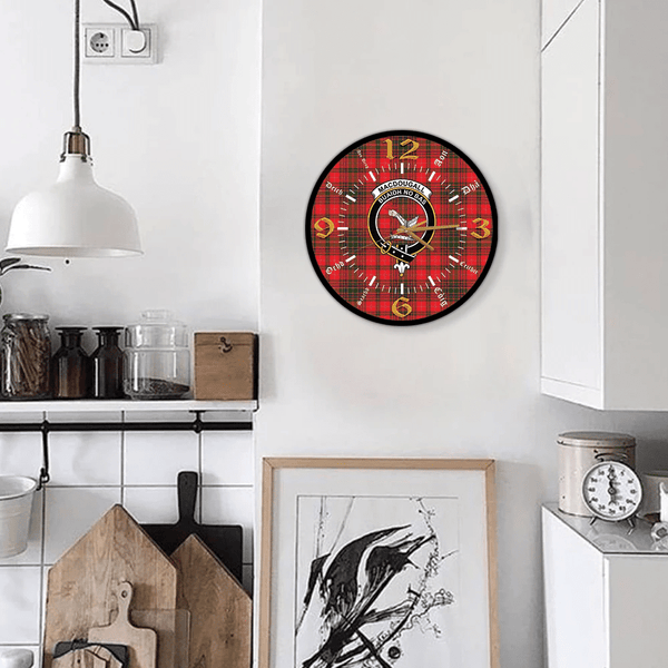 MacDougall Modern Tartan Crest Clock Language Style