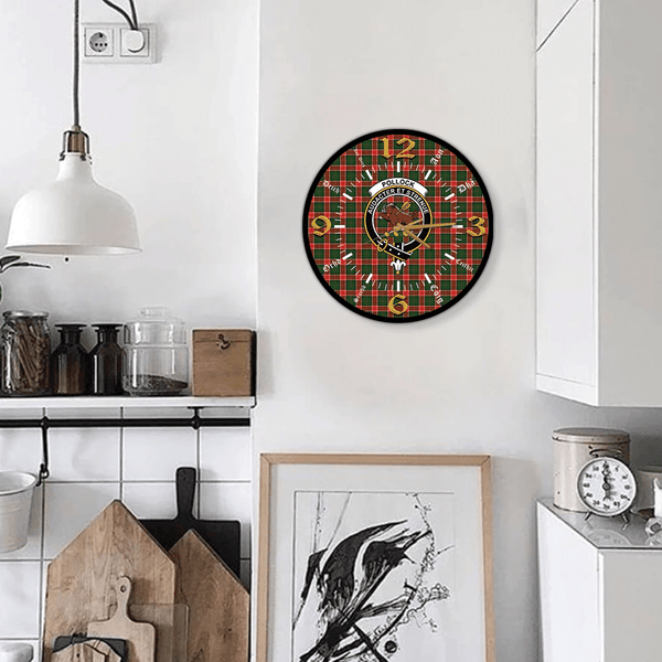 Pollock Modern Tartan Crest Clock Language Style