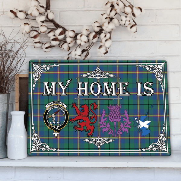 Carmichael Ancient Tartan Crest Printed Metal Sign My Home Style