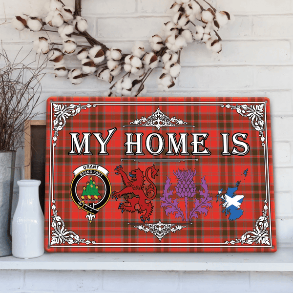 Grant Weathered Tartan Crest Printed Metal Sign My Home Style