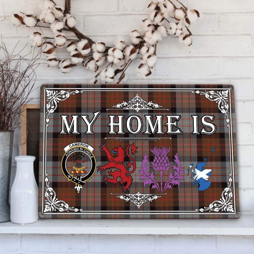 Cameron of Erracht Weathered Tartan Crest Printed Metal Sign My Home Style