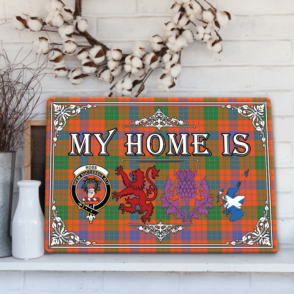 Ross Ancient Tartan Crest Printed Metal Sign My Home Style