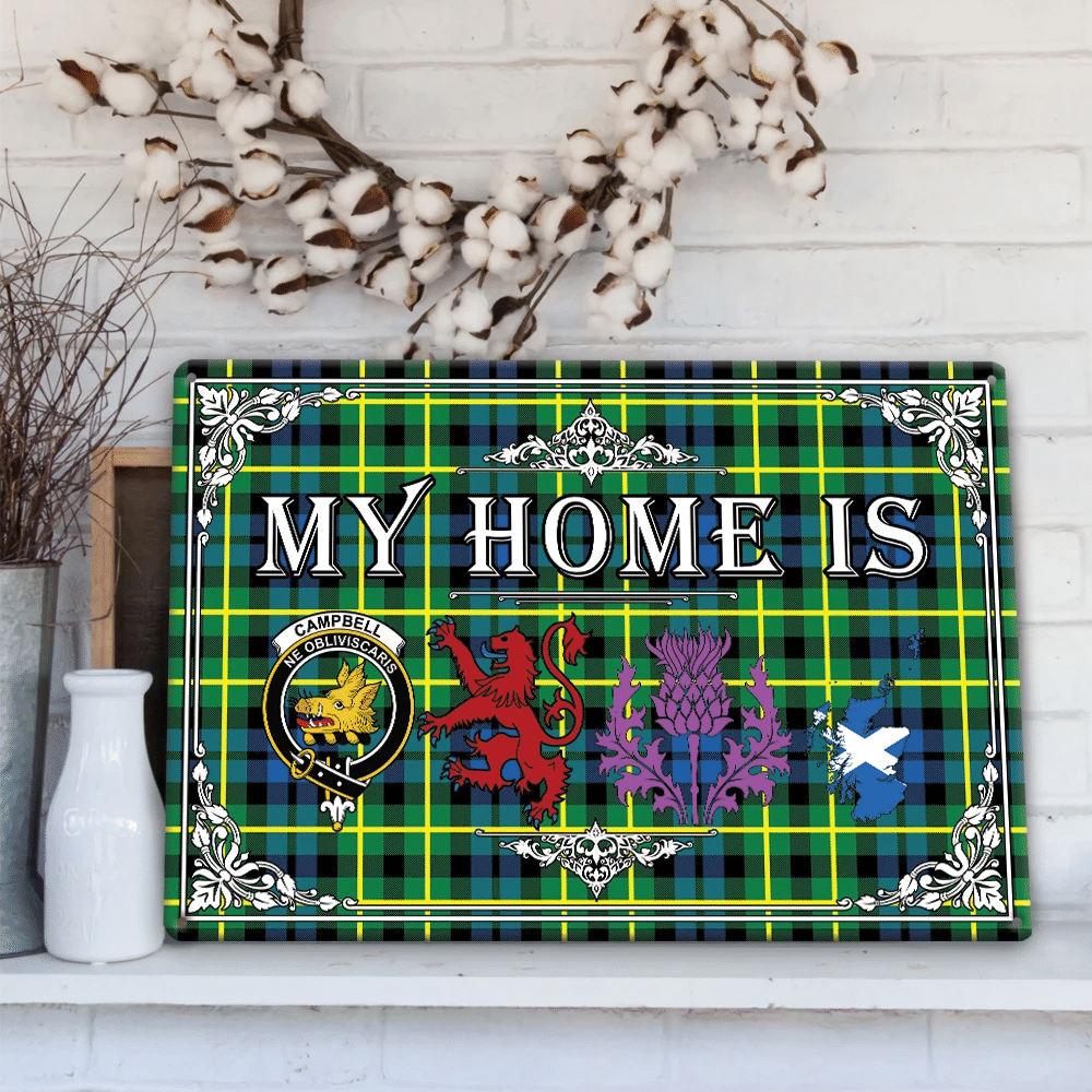 Campbell of Breadalbane Ancient Tartan Crest Printed Metal Sign My Home Style