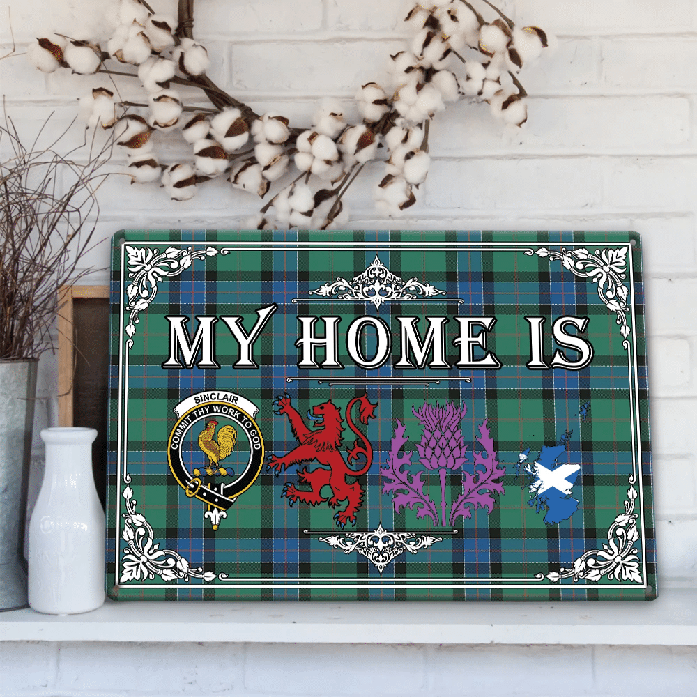 Sinclair Hunting Ancient Tartan Crest Printed Metal Sign My Home Style