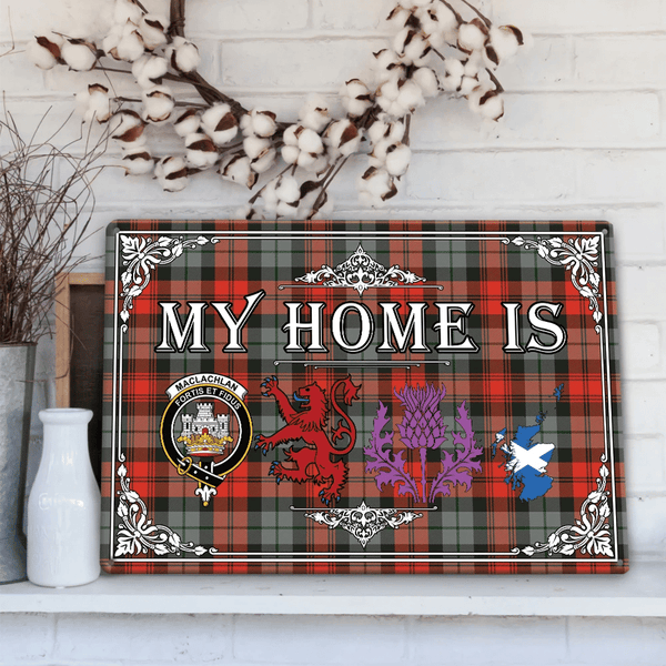 MacLachlan Weathered Tartan Crest Printed Metal Sign My Home Style