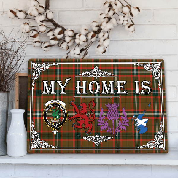 Seton Hunting Modern Tartan Crest Printed Metal Sign My Home Style