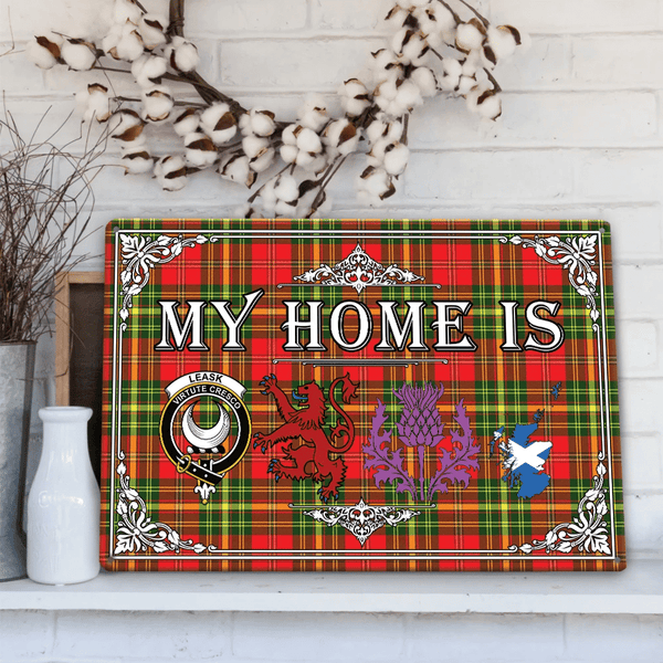 Leask Tartan Crest Printed Metal Sign My Home Style