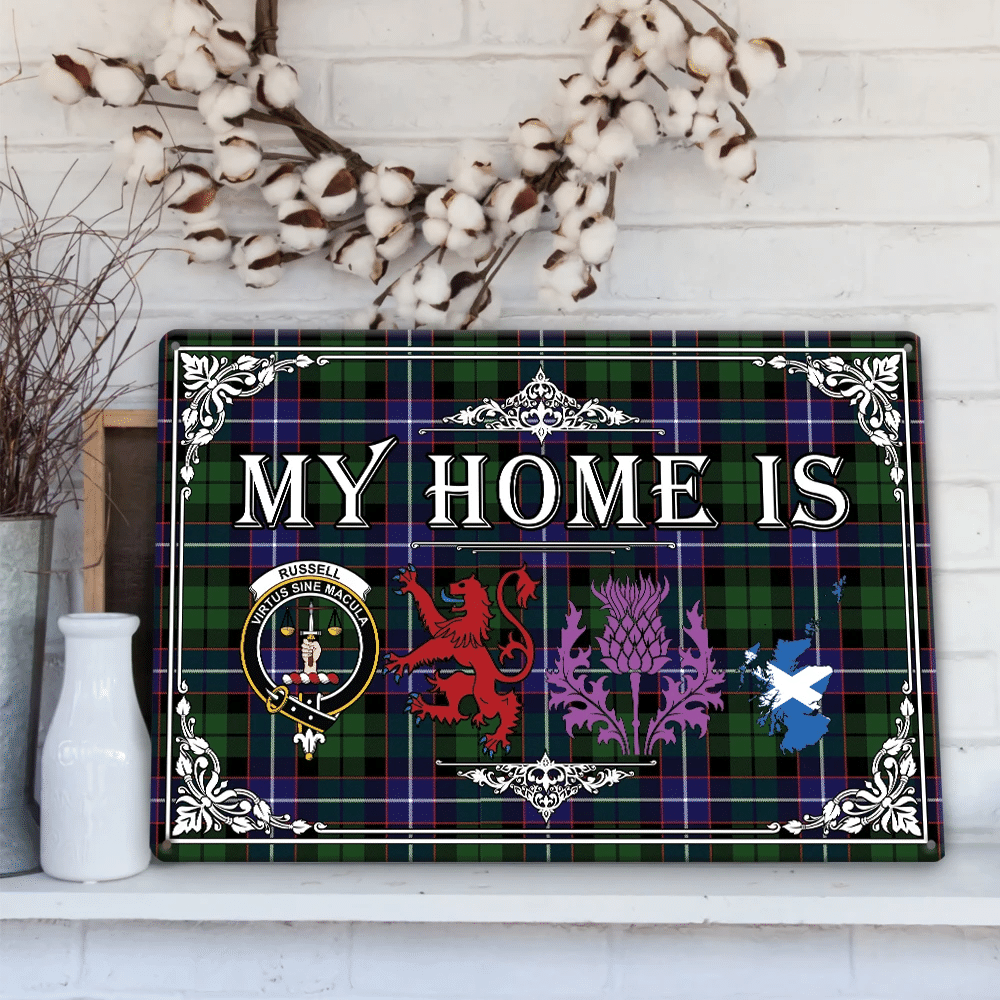 Russell Modern Tartan Crest Printed Metal Sign My Home Style