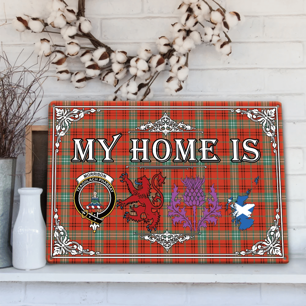 Morrison Red Ancient Tartan Crest Printed Metal Sign My Home Style