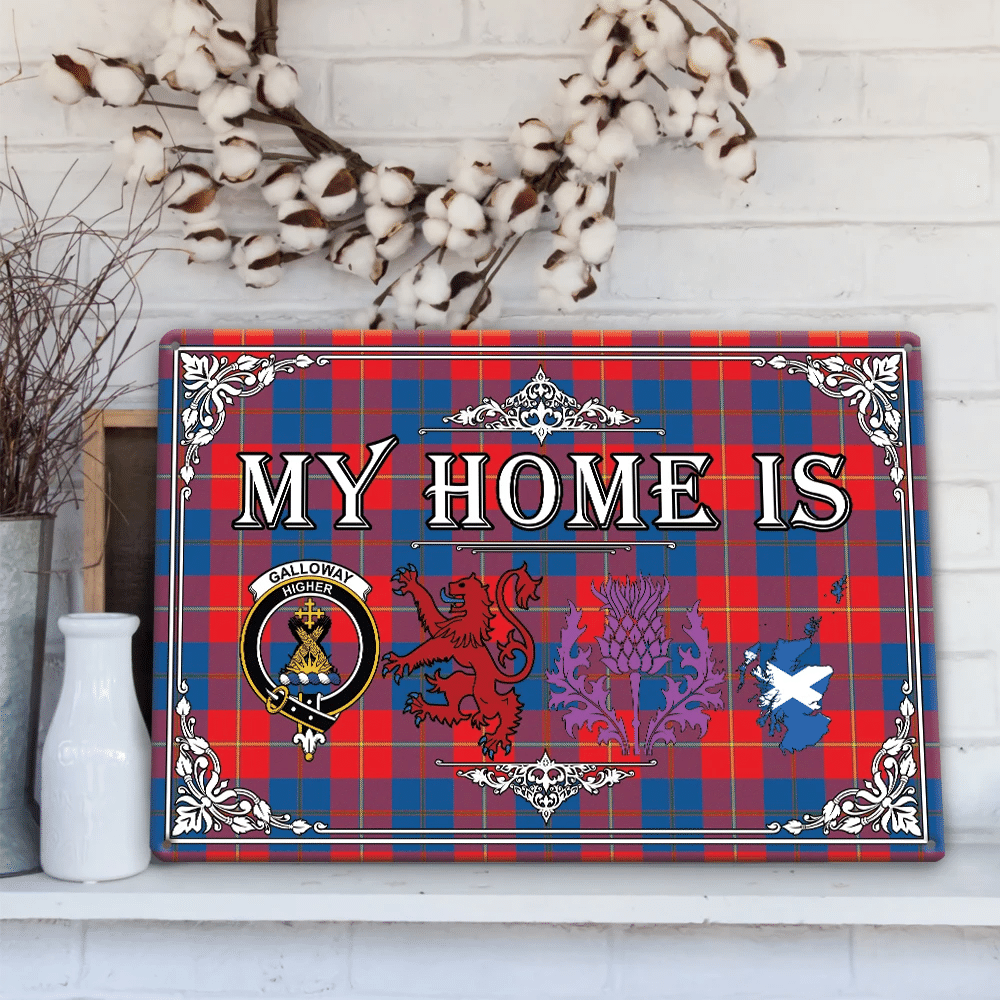 Galloway Red Tartan Crest Printed Metal Sign My Home Style