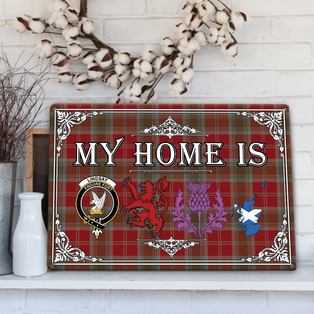 Lindsay Weathered Tartan Crest Printed Metal Sign My Home Style