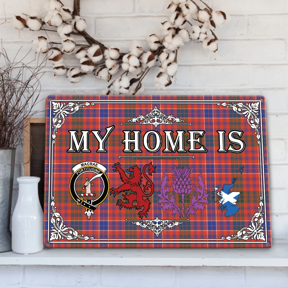 MacRae Ancient Tartan Crest Printed Metal Sign My Home Style