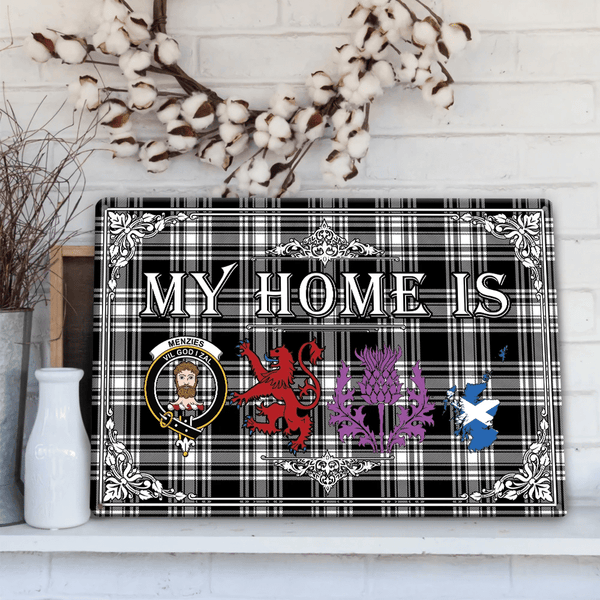 Menzies Black & White Modern Tartan Crest Printed Metal Sign My Home Style