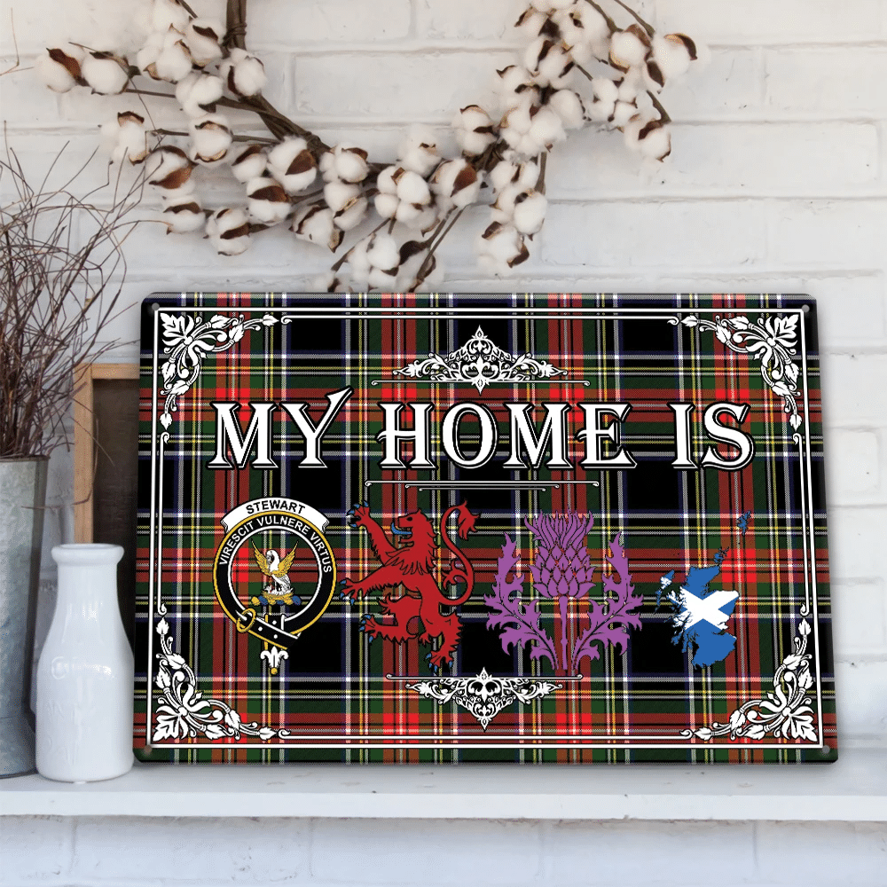 Stewart Black Tartan Crest Printed Metal Sign My Home Style