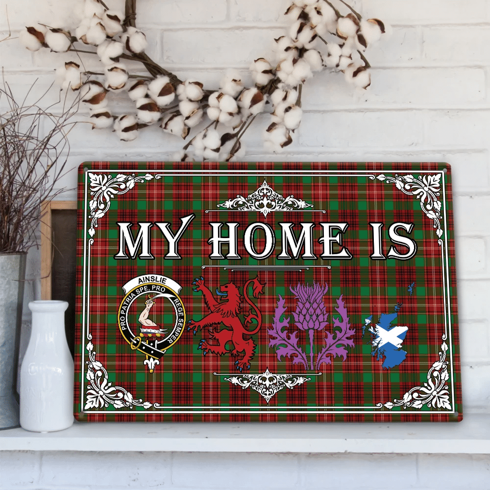 Ainslie Tartan Crest Printed Metal Sign My Home Style