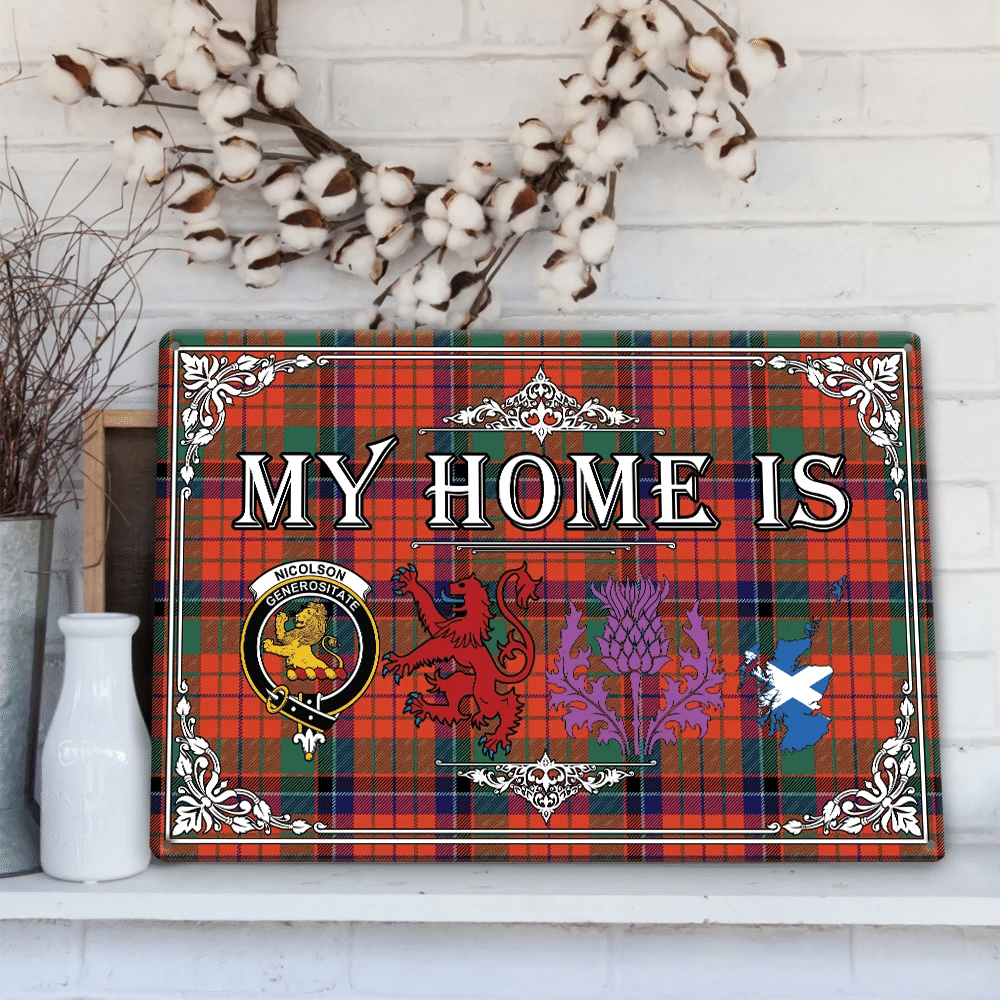 Nicolson Ancient Tartan Crest Printed Metal Sign My Home Style