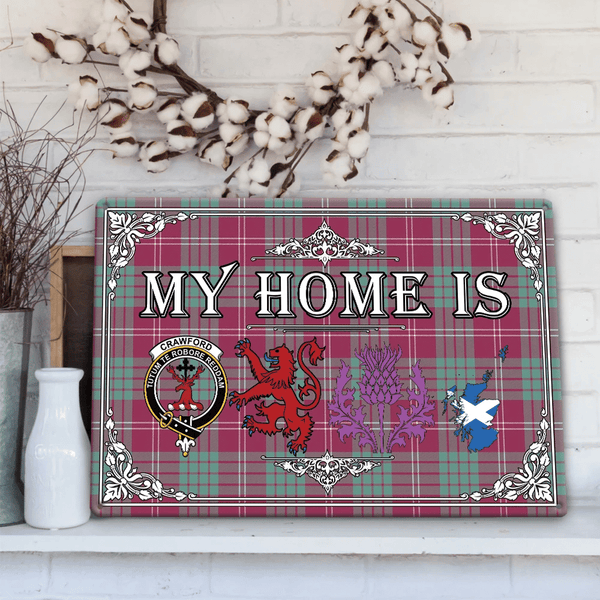 Crawford Ancient Tartan Crest Printed Metal Sign My Home Style