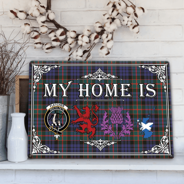 Fletcher of Dunans Tartan Crest Printed Metal Sign My Home Style