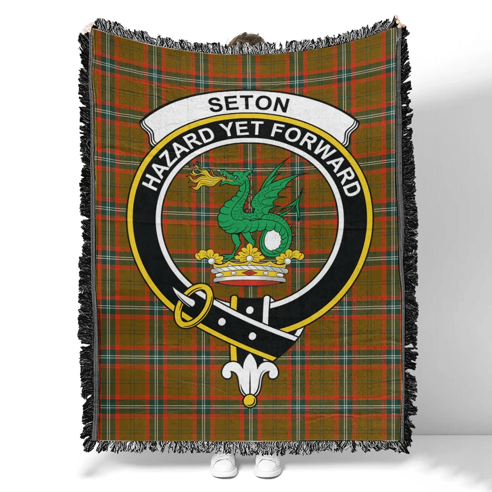 Seton Hunting Modern Tartan Classic Crest Woven Blanket