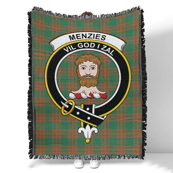 Menzies Green Ancient Tartan Classic Crest Woven Blanket