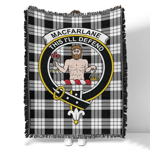 MacFarlane Black & White Ancient Tartan Classic Crest Woven Blanket