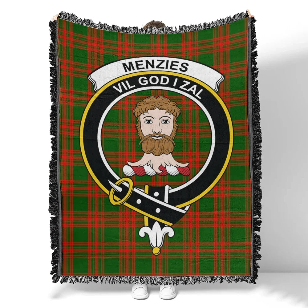 Menzies Green Modern Tartan Classic Crest Woven Blanket