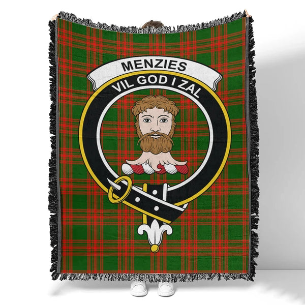 Menzies Green Modern Tartan Classic Crest Woven Blanket