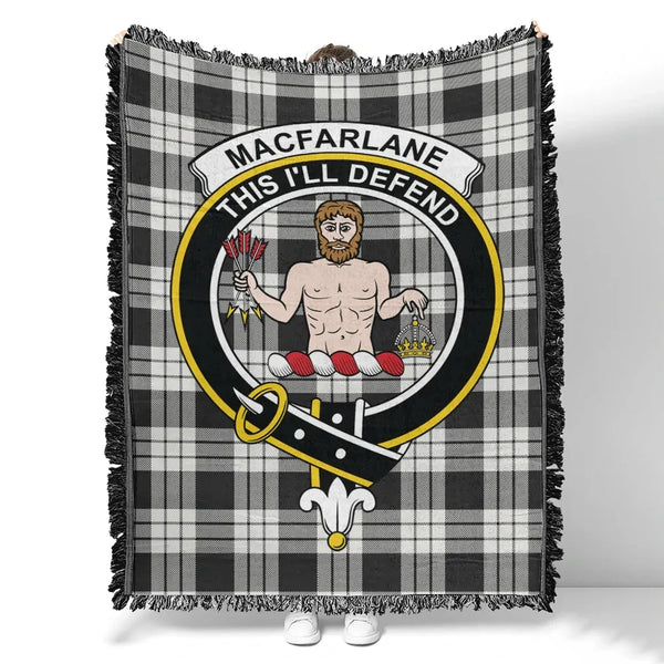 MacFarlane Black & White Tartan Classic Crest Woven Blanket