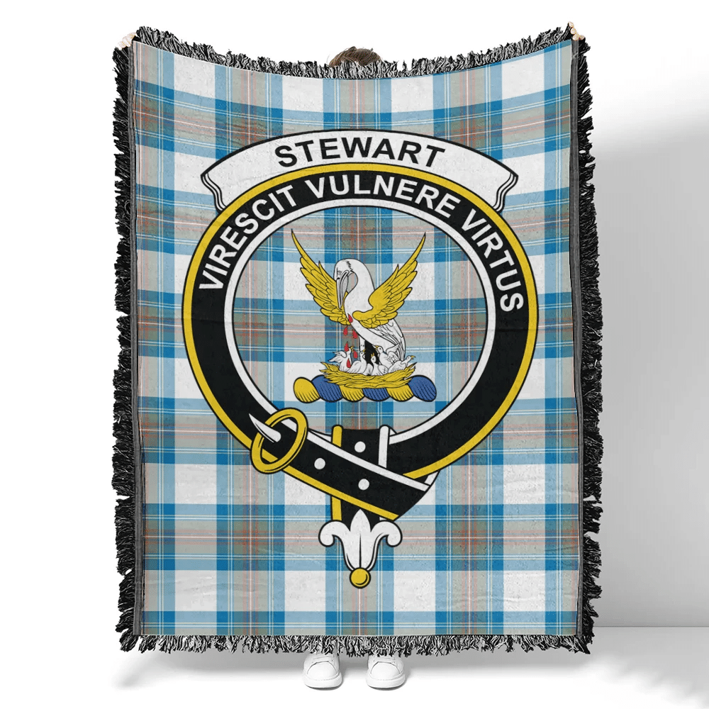 Stewart Muted Blue Tartan Classic Crest Woven Blanket