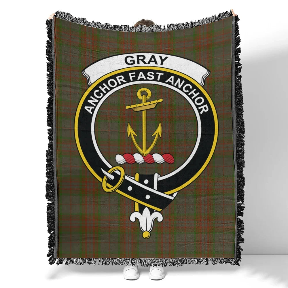 Gray Hunting Tartan Classic Crest Woven Blanket