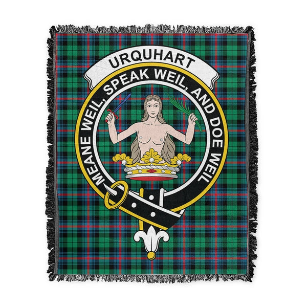 Urquhart Broad Red Ancient Tartan Classic Crest Woven Blanket