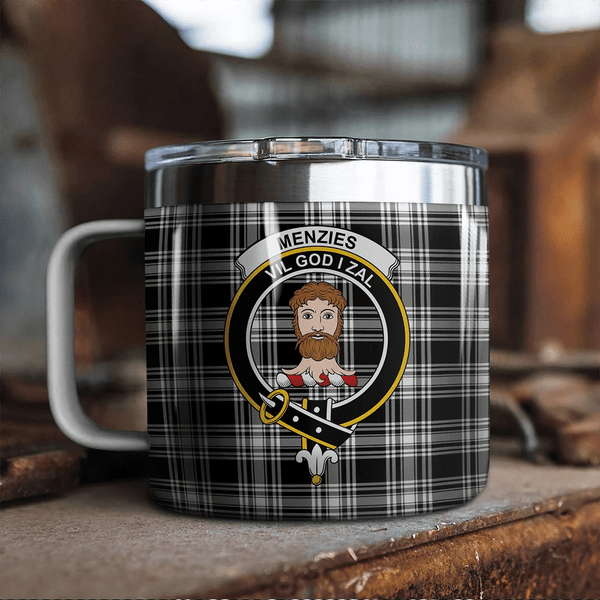 Menzies Black & White Modern Tartan Classic Crest Camp Mug