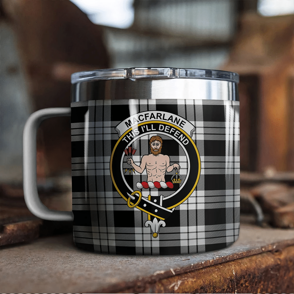 MacFarlane Black & White Ancient Tartan Classic Crest Camp Mug