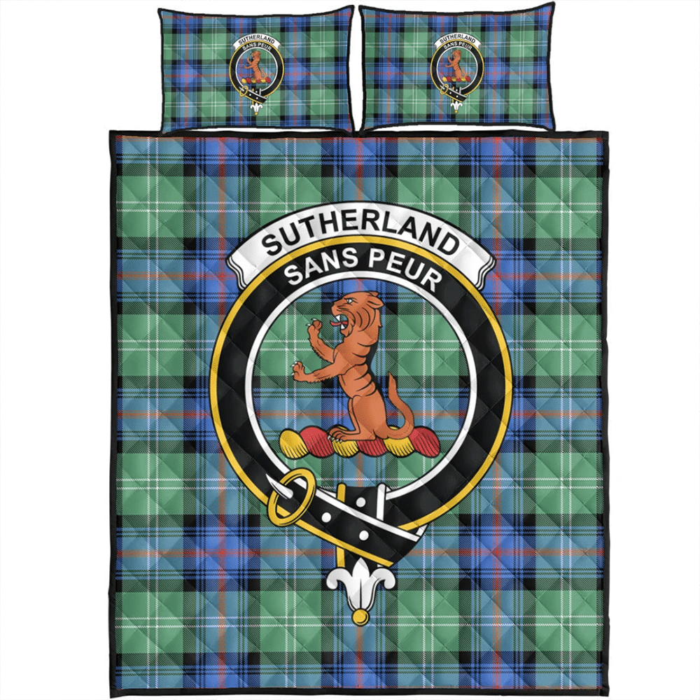 Sutherland Old Ancient Tartan Classic Crest Quilt Bed Set