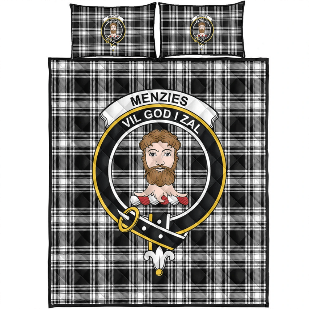 Menzies Black & White Modern Tartan Classic Crest Quilt Bed Set