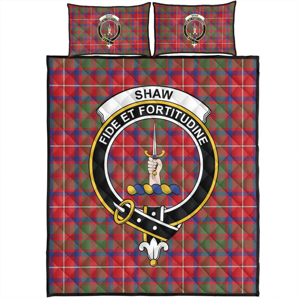 Shaw Red Modern Tartan Classic Crest Quilt Bed Set